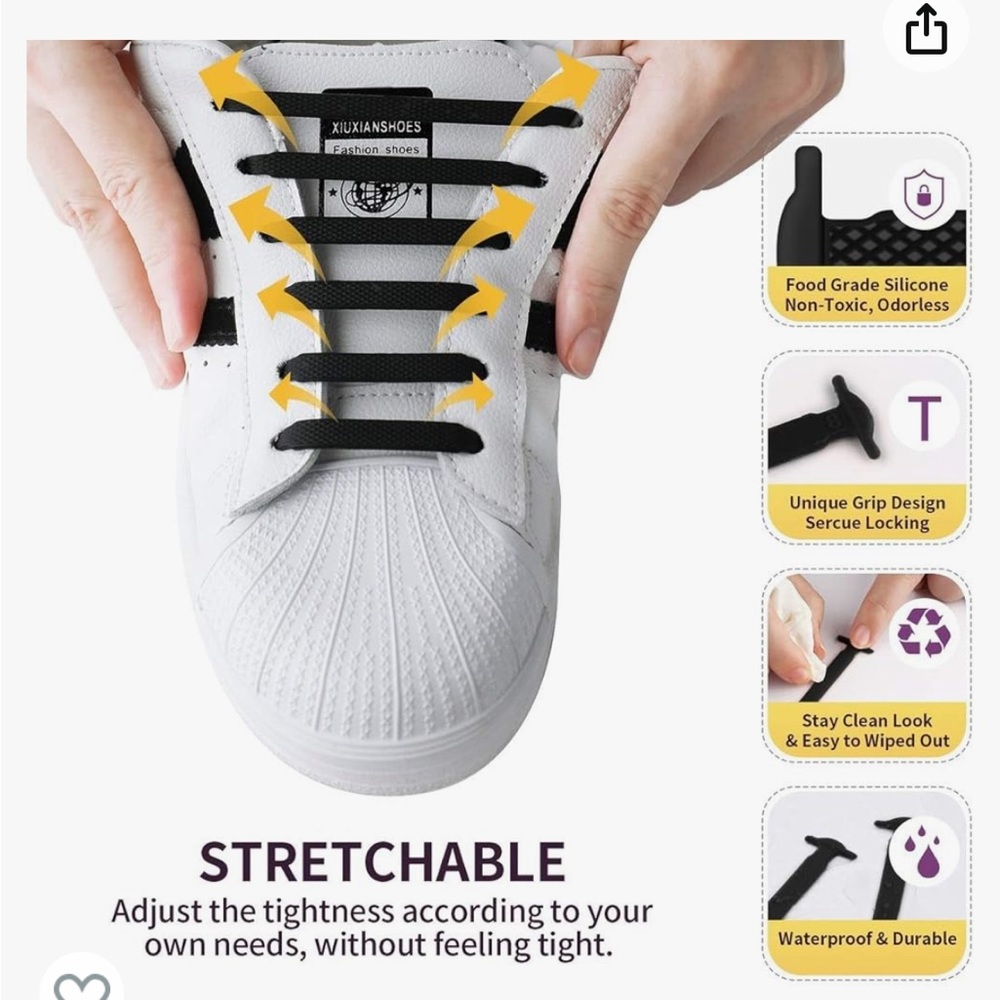 NWT 2-pack No Tie Stretch Silicone Shoelace - Picture 3 of 7